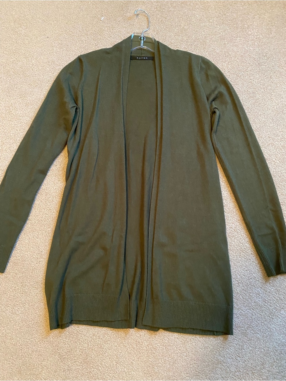 Cyrus Olive Open-Front Long Cardigan Sweater